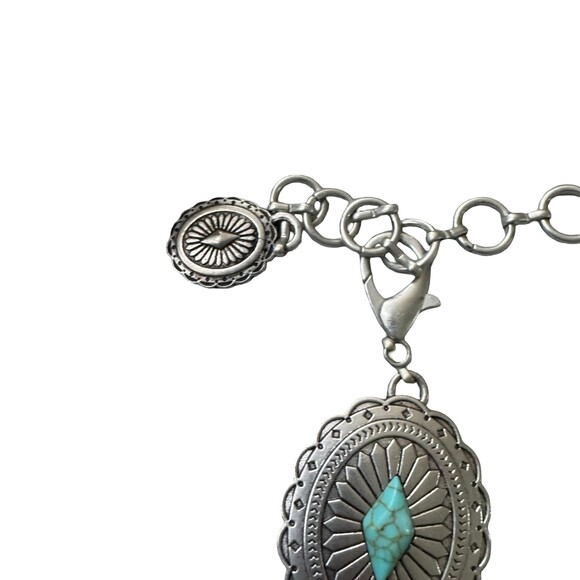 Vintage 90s Western Womens Silver Turquoise diamond Concho Chain Belt M L 39\